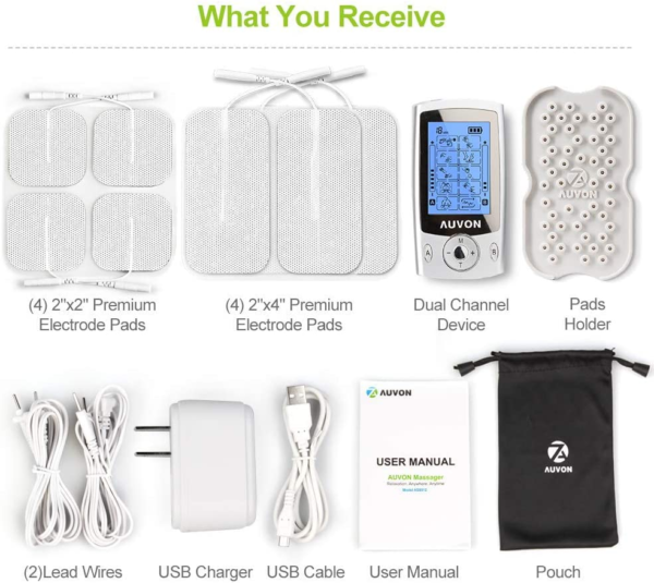 Dual Channel TENS Unit Muscle Stimulator Machine with 20 Modes, 2" and 2"X4" TENS Unit Electrode Pads - Image 8