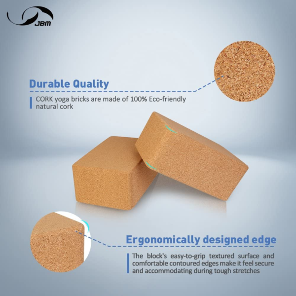 Cork Yoga Blocks 2 Pack with Strap, Cork Yoga Blocks Cork Yoga Bricks Cork Stretch Blocks Set of 2 Cork Yoga Block Stretch Block 2 Set Cork Yoga Cube Stretch Block for Splits, Stretching Blocks - Image 3