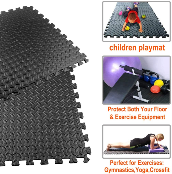 Exercise Mats Puzzle Foam Mats Gym Flooring Mat Cover 20 SQ.FT Interlocking Foam Mats with EVA Foam Floor Tiles for Home Gym Equipment Workouts Black - Image 3