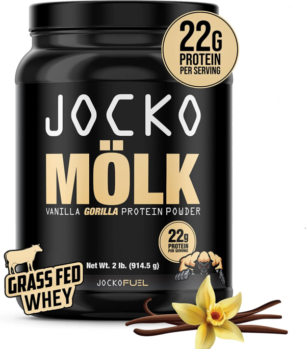 Jocko Mölk Whey Protein Powder (Vanilla) - Keto, Probiotics, Grass Fed, Digestive Enzymes, Amino Acids, Sugar Free Monk Fruit Blend - Supports Muscle Recovery and Growth - 31 Servings