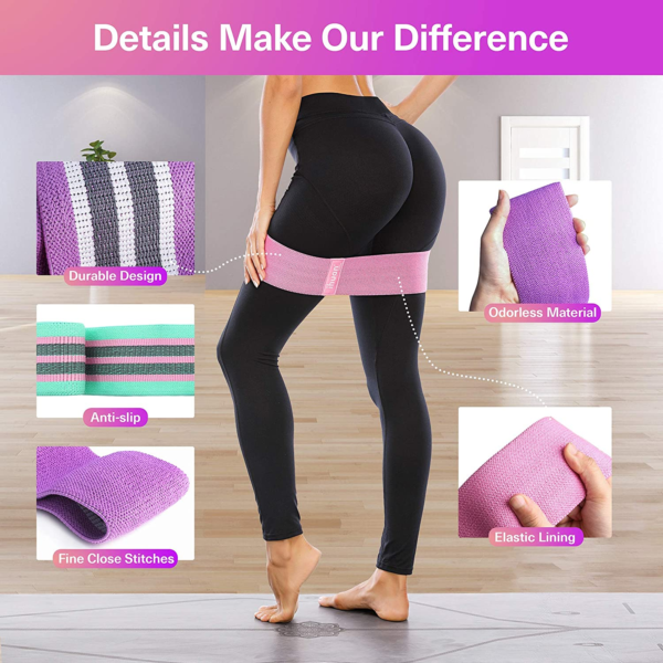 Resistance Bands for Legs and Butt, 3 Levels Exercise Band, Anti-Slip & Roll Elastic Workout Booty Bands for Women Squat Glute Hip Training - Image 2