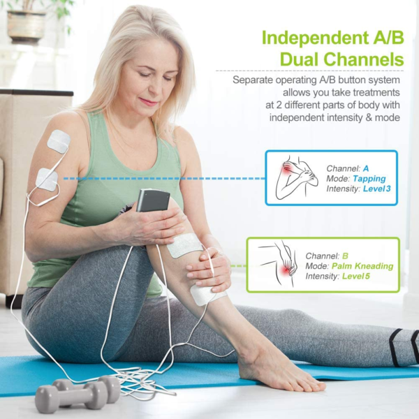 Dual Channel TENS Unit Muscle Stimulator Machine with 20 Modes, 2" and 2"X4" TENS Unit Electrode Pads - Image 3