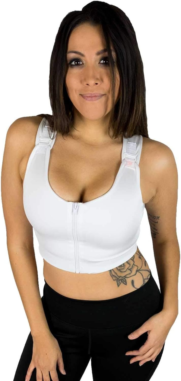 Post Surgical Comfort Compression Sports Bra: White Dragonfly