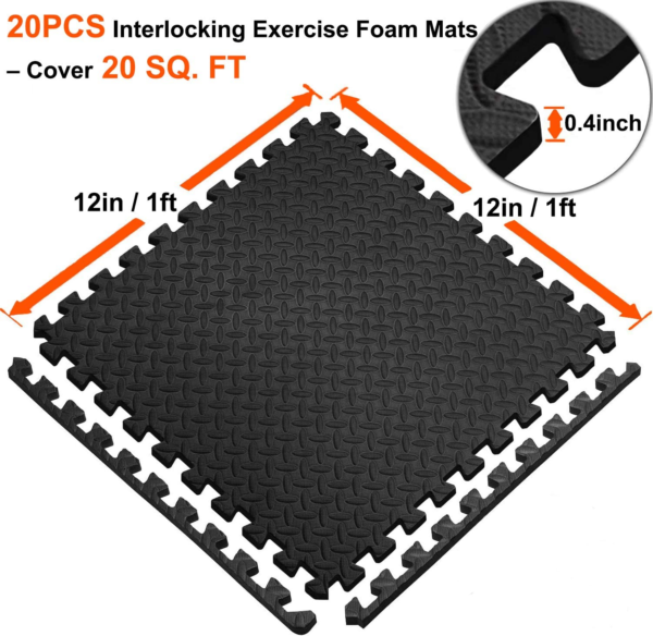 Exercise Mats Puzzle Foam Mats Gym Flooring Mat Cover 20 SQ.FT Interlocking Foam Mats with EVA Foam Floor Tiles for Home Gym Equipment Workouts Black - Image 6