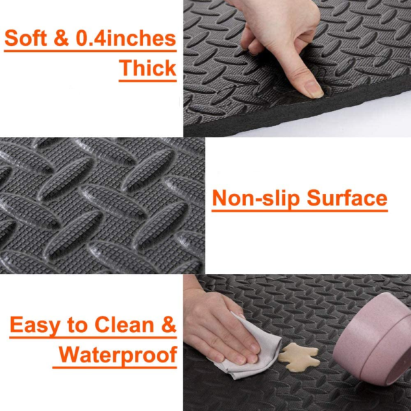 Exercise Mats Puzzle Foam Mats Gym Flooring Mat Cover 20 SQ.FT Interlocking Foam Mats with EVA Foam Floor Tiles for Home Gym Equipment Workouts Black - Image 4