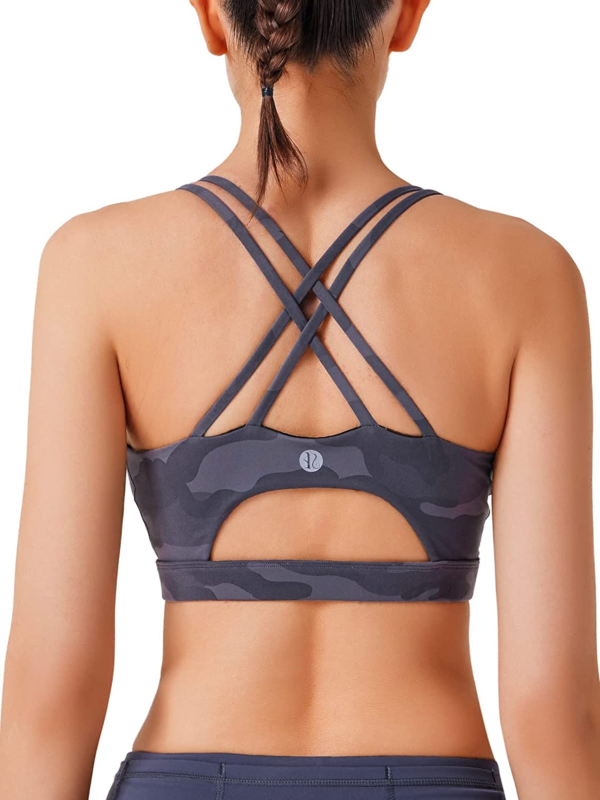 Strappy Sports Bra for Women, Sexy Crisscross Back Medium Support Yoga Bra with Removable Cups