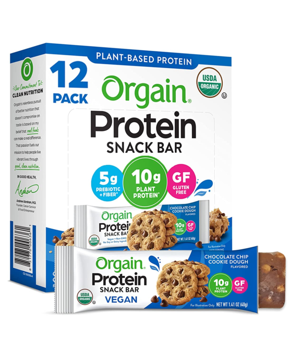 Organic Vegan Protein Bars, Chocolate Chip Cookie Dough - 10G Plant Based Protein, Gluten Free Snack Bar, Low Sugar, Dairy Free, Soy Free, Lactose Free, Non GMO, 1.41 Oz (12 Count)