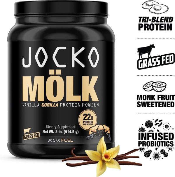 Jocko Mölk Whey Protein Powder (Vanilla) - Keto, Probiotics, Grass Fed, Digestive Enzymes, Amino Acids, Sugar Free Monk Fruit Blend - Supports Muscle Recovery and Growth - 31 Servings - Image 2